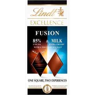 Lindt EXCELLENCE Yhdistelmä hienoa tummaa 85% suklaata ja merisuolaa (50%) sekä maitosuklaata (50%) 100g