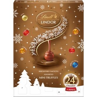 Lindt LINDOR suklaakalenteri valikoima maito-, tumma ja valkosuklaata pehmeällä täytteellä 117g