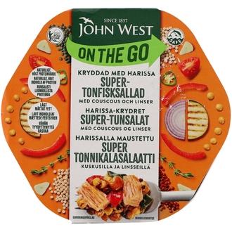 John West On The Go Harissalla maustettu super tonnikalasalaatti kuskusilla ja linsseillä 220g