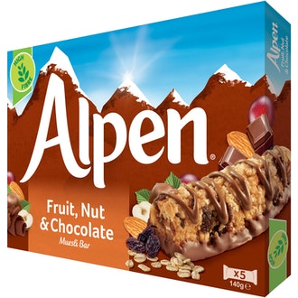 Alpen 5x29g maitosuklaakuorrutettu hedelmä-pähkinä moniviljapatukka