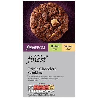 Tesco Finest Free From 150 G Triple Chocolate Cookies Kolmen Suklaan Keksi Gluteeniton