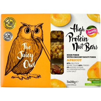 Jannis The Juicy Owl proteiinipitoinen pähkinäpatukka aprikoosi 3 x 28g