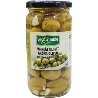 VegOnTable vihreät oliivit tilli-valkosipuli 360 g / 190 g