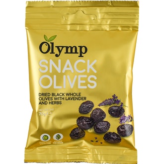 Olymp Laventeli-yrttimarinoitu kuivattu musta oliivi snack 70g