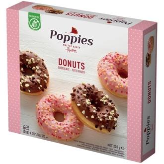Poppies Donuts suklaa-tuttifrutti  4 kpl 220 g pakaste