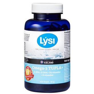Lysi Omega-3 Tupla+ kalaöljy-vitamiinikapseli 100kaps 95g ravintolisä