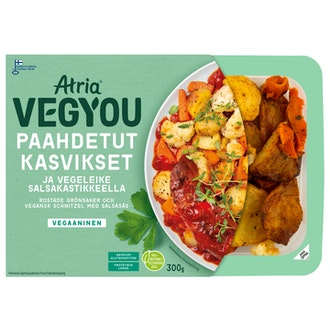 Atria VegYou paahdetut kasvikset ja vegeleike salsakastikkeella 300g