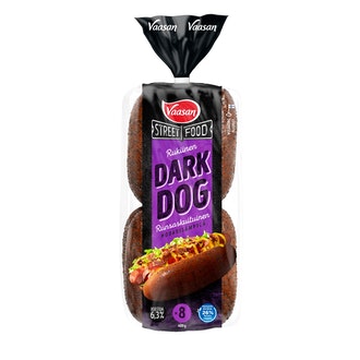 Vaasan dark dog rukiinen hot dog sämpylä 8kpl/400g