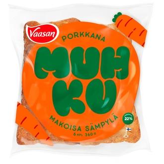 Vaasan Muhku Porkkana sämpylä 360 g 6 kpl porkkana-vehnäsämpylä