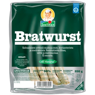 Snellman All Natural Bratwurst grillimakkara 230g