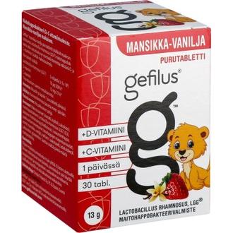 Gefilus Mansikka Maitohappobakteeri-D3-C-Vitamiinivalmiste Purutabletti 30Tabl 13G Ravintolisä