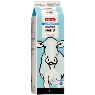 Pirkka suomalainen rasvaton maito 1l