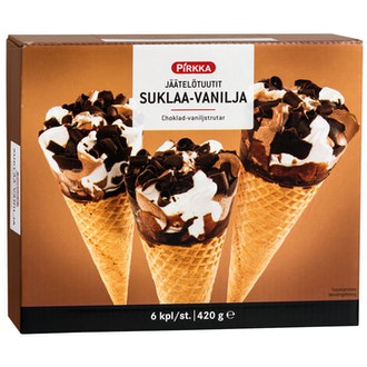 Pirkka jäätelötuutit suklaa-vanilja 6 kpl/420g