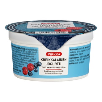 Pirkka kreikkalainen jogurtti vadelma-mustikkahillolla 150g