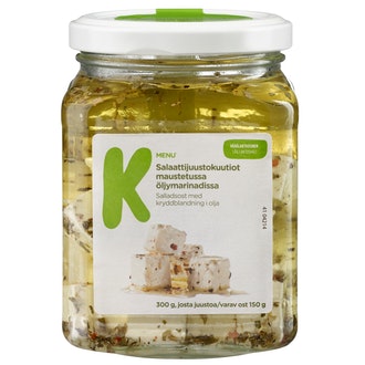 K-Menu salaattijuustokuutiot maustetussa öljymarinadissa 300g/150g