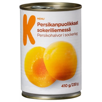 K-Menu persikanpuolikkaat sokeriliemessä 410g/230g
