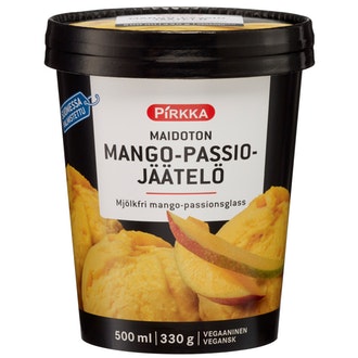 Pirkka maidoton mango-passiojäätelö 500ml/330g