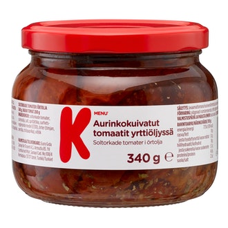 K-Menu aurinkokuivatut tomaatit yrttiöljyssä 340g/200g