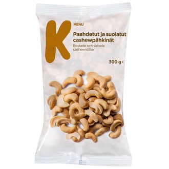 K-Menu paahdetut ja suolatut cashewpähkinät 300g