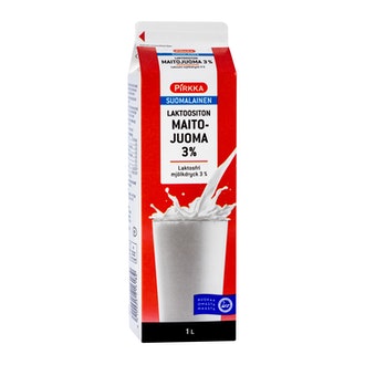 Pirkka suomalainen laktoositon maitojuoma 3 % 1l
