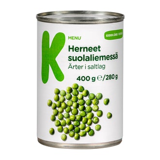 K-Menu herneet suolaliemessä 400g/280g