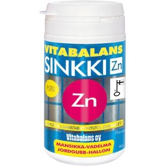 Vitabalans Sinkki Zn 90 kpl ksylitoli-sinkkitabletti mansikan ja vadelman makuinen purutabletti 49,5 g