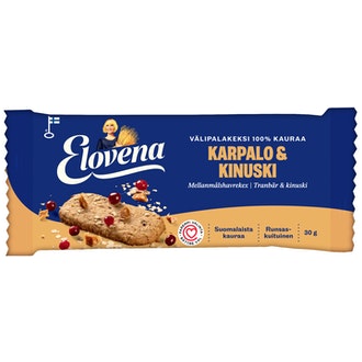 Elovena 30g karpalo-kinuski täysjyvä välipalakeksi 100% kauraa