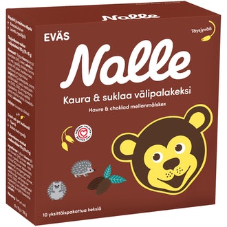 Nalle 10X15g Täysjyväkaura-Suklaa Välipalakeksi