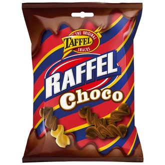 Taffel Raffel Choco 90g maitosuklaalla kuorrutettuja perunakierteitä