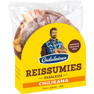 Oululainen Reissumies Eväsleipä Chilikana 135g, täytetty täysjyväruisleipä kana-pekoni-chili