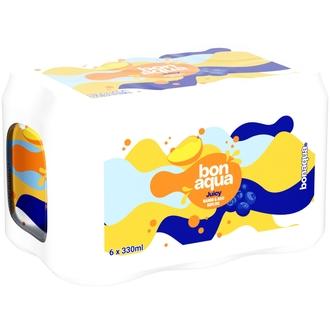 6-pack Bonaqua Juicy Mango Acai Hiilihapotettu juoma tölkki 0.33 L