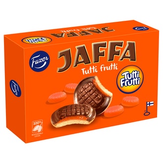 Fazer Jaffa Tutti Frutti suklaalla kuorrutettu appelsiininmakuinen keksi 300g