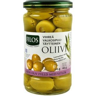 Filos vihreä kivetön valkosipulitäytteinen oliivi 315/165g