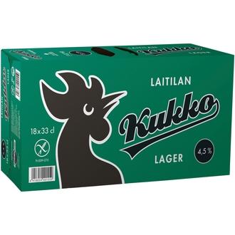 18 x Laitilan Kukko Lager 4,5 til-% 0,33L olut