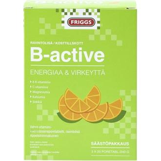 Friggs B-Active Vahva B-Vitamiini Poretabletti, 8 Eri Vitamiinia, Säästöpakkaus 3X20kpl