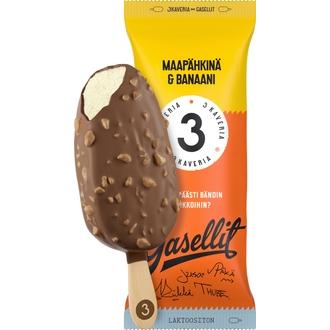 3 Kaveria Laktoositon Maapähkinä & Banaani jäätelöpuikko 110ml/80g
