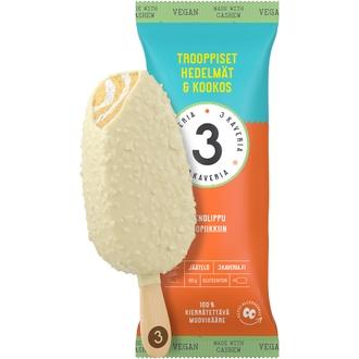 Kolmen Kaverin Jäätelö Vegaaninen Trooppiset hedelmät & Kookos jäätelöpuikko 110ml/80g