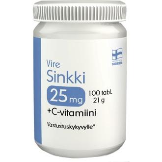 Vire Sinkki + C-Vitamiinivalmiste Sinkki 25 Mg + C-Vitamiini 100 Tabl / 21 G
