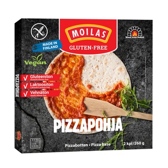 Moilas Gluten-Free, Gluteeniton Pizzapohja 2 kpl/260 g, pakaste