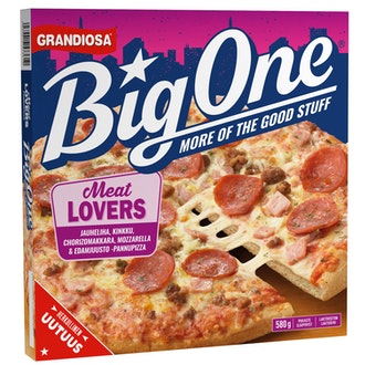 Grandiosa BigOne pan pizza meat lovers, juustoa, jauhelihaa, chorizoa ja kinkkua 580g