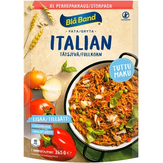 Blå Band laktoositon täysjyvä Italian pata XL perhepakkaus täysjyväspagetti-kasvis-mausteseos 265g