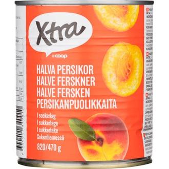 Xtra persikanpuolikkaita sokeriliemessä 820/470g