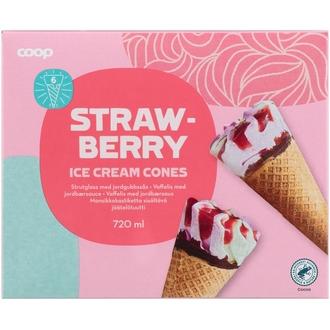 Coop jäätelötuutti mansikka 6 kpl 720 ml/414 g