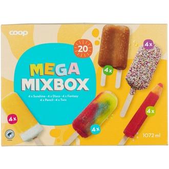 Coop Mega Mixbox jäätelö- ja mehujääsekoitus 20 kpl 1072 ml/952 g