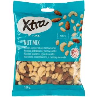 Xtra manteleita, kuorettomia maapähkinöitä ja cashewpähkinöitä 300 g