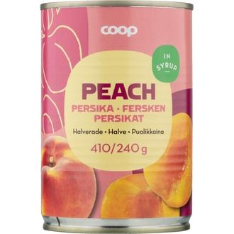 Coop persikat puolikkaina sokeriliemessä 410/240 g