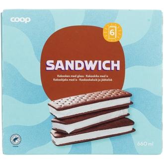 Coop Sandwich keksijäätelö 6 kpl 660 ml/360 g