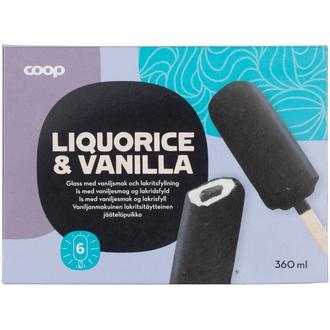 Coop jäätelöpuikko lakritsi 6-pack 360 ml/270 g