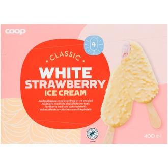 Coop mansikkajäätelöpuikko valkosuklaakuorrutteella 4 kpl 400 ml/268 g
