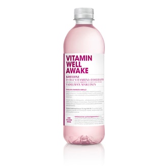 Vitamin Well Awake, vadelman makuinen vitaminoitu hiilihapoton juoma 500ml